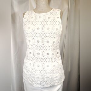 Banana Republic Lace Tank Top, Women, Round Neck, White, 4